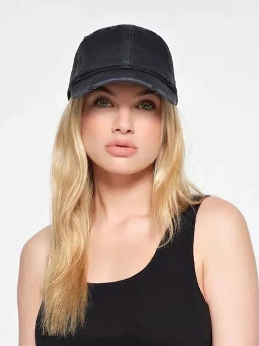 Skims Distressed Baseball Cap in Soot/Washed Black